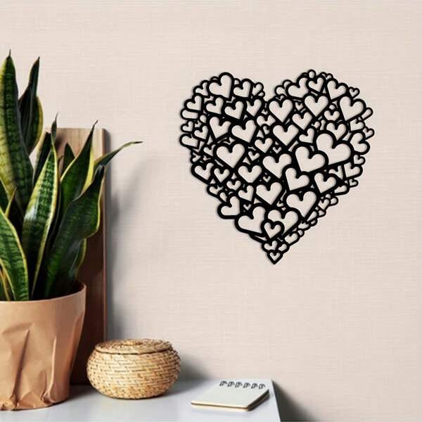 1 pieza Gran decoración de pared de metal en forma de corazón - Decoración de corazón de hierro romántico para el hogar y exteriores - Regalo perfecto para el Día de San Valentín o Acción de Gracias - Escultura colgante de corazón de metal, no requiere energía