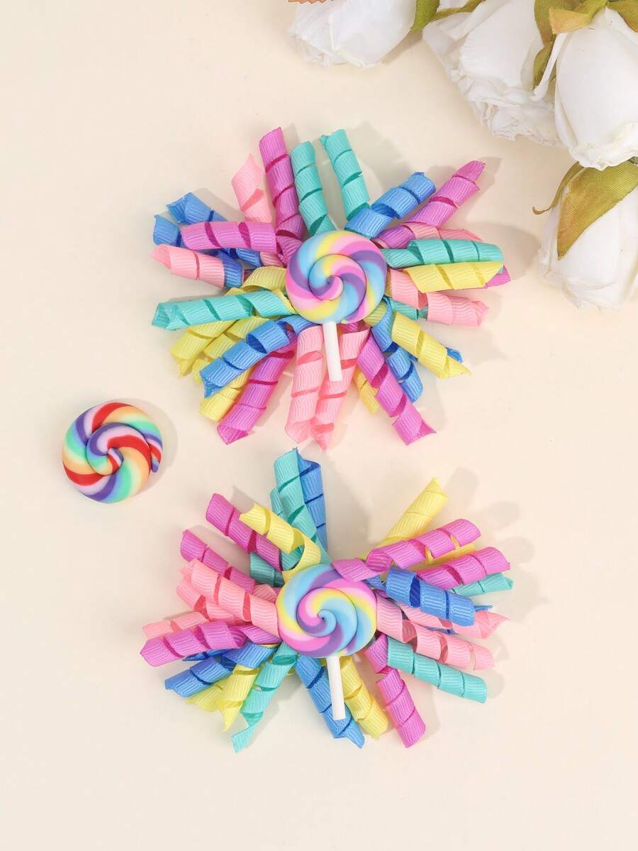 2pcs Colorful Bow Hair Clips For Girls,Fabric Lollipop Accessories Hair Bows,Cute Hair Accessories For Best Friend Fall Winter Gifts - Curling Hairpin - View 1