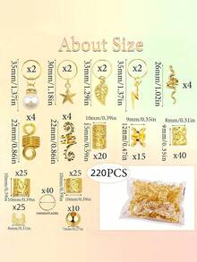 Bộ phụ kiện tóc Cecillia Gold 220 món, trang trí tóc tết, kẹp tóc nữ, vòng tóc kim loại, hạt trang trí tóc dreadlock, trang sức tết tóc, kẹp tóc phong cách Bohemian, tóc nối, phụ kiện tóc, phụ kiện đội đầu, ghim cài tóc. - Vàng - Xem 5