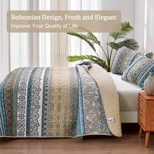 3 Pieces Boho Quilt Sets Queen King Size,Purple Bohemian Quilt Coverlet Soft Microfiber Lightweight Bedspread With 2 Pillowcases For Wedding Items,Valentines Day Home Bed Room Decor,Easter Gifts,Mothers Day Gift,All Season - Brown Blue - 查看 8