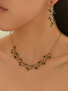 1 套优雅时尚的女士珠宝套装，包含祖母绿风格的闪亮水晶项链、手链和耳环，奢华新娘礼物，夏季 - 綠色 - 查看 2