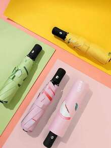 Paraguas portátil automático prueba de viento y sol con estampados de frutas protección uv resistente plegable paraguas ligero diseño moderno fácil transportar uso diario lluvia viaje accesorios - Verde - Ver 6