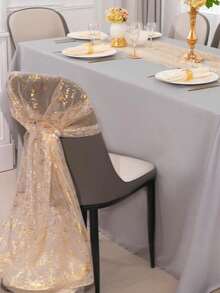1pc Gold Table Runner, Seasonal Table Decor For Spring/Summer, Sheer Chiffon Gold Table Runner, Gold Party Table Decoration For Wedding, Birthday - Gold - View 4