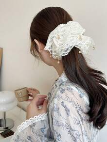 New Korean Style White Lace Scrunchie, Elegant & Charming, Simple French Ponytail Hair Tie Scrunchy Hair Ties - White - View 6