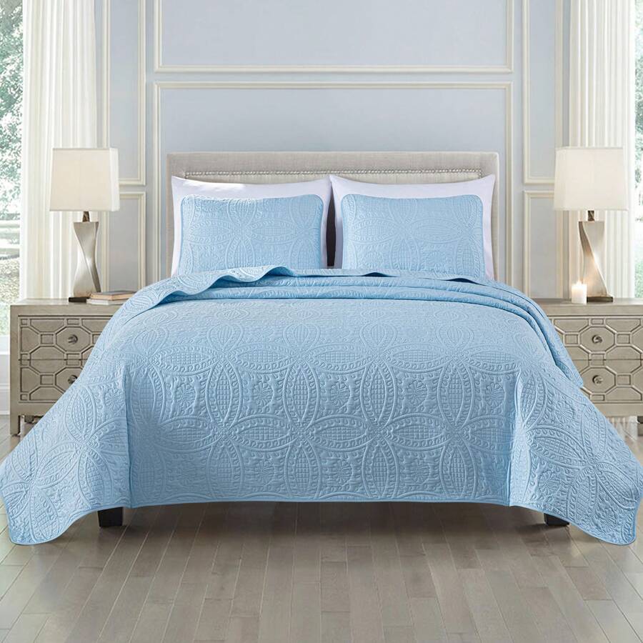 Austin Oversized Bedspread Set 3-Piece Ultrasonic Quilted Soft Lightweight Microfiber Coverlet For All Season - 青年布藍 - View 1