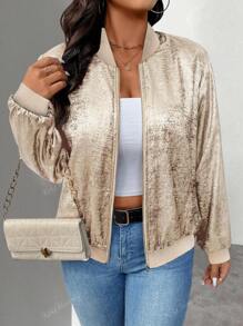KeKe Wanli dames lichtgewicht bomberjack met rits en normale pasvorm, lange mouwen, casual, champagnekleurig, plus size modevest