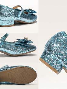 Girls Dress Shoes Princess Shoes For Toddler Little Girl Mary Jane Low Heels Glitter Flower Party Wedding Footwear - Màu xanh lam - Xem 7