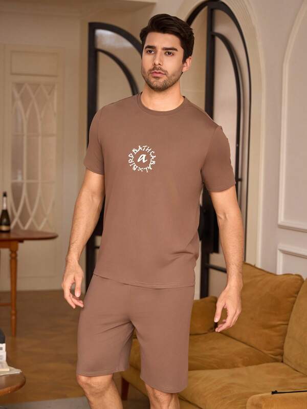 2pcs/Set Men's Fashion Lightweight Pajamas Set, Short Sleeve Shirt & Shorts, Casual & Comfortable, Suitable For Summer