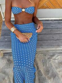 3 Pezzi Bikini Donna Sexy con Stampa a Pois del Marchio Polovedo, Stampa Floreale Casuale, Non Posizionata