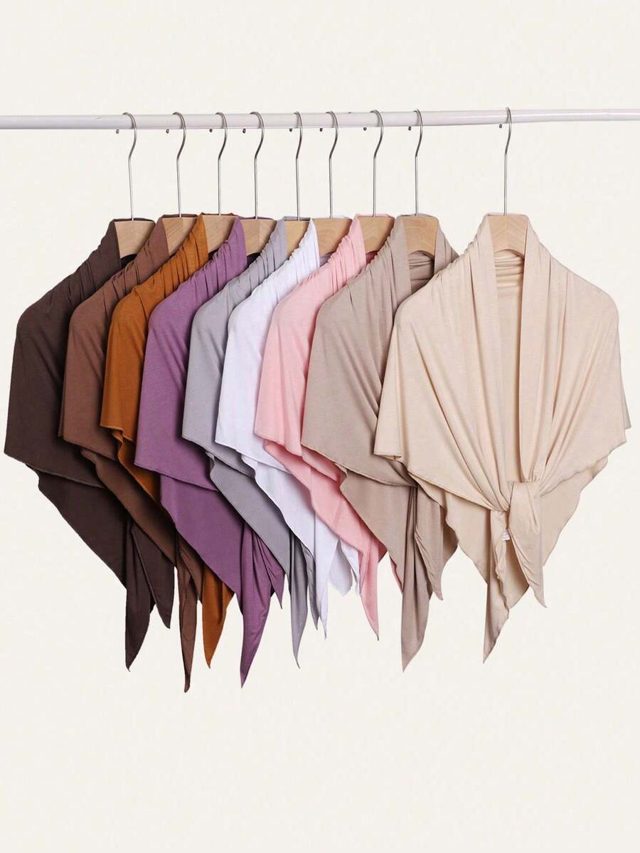 1pc Women's Solid Color Soft Breathable Triangular Scarf, Elastic Versatile Headscarf, Fashion Accessory For All Seasons, New Ready-To-Wear Headwrap, Casual Shawl