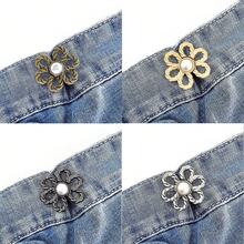 1 Piece Adjustable Pants Waist Size Flower Shape Pin, Fits Jeans, T-Shirts, Pants, No Sewing, Removable Button Pin Without Tools, 1 Piece Pants Waist Tightener, Flower Style Removable, Flower Jeans Button Pin, Instant Jeans Buttons For Loose Jeans, Pants Waist Clips Without Sewing, Adjustable Waist Button Extender Set - Adjustable Waist Buckle - View 3