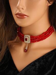 1 pieza Elegante collar de mujer con cuentas y colgante de gota de agua, collar tipo choker de estilo marroquí, joya de novia vintage como regalo