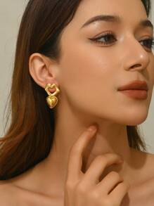 1 Pair Stainless Steel Cute Lip Shape & Heart Cartoons Earrings, & Playful Design, Suitable For Women's Daily Wear, Dates, Valentine's Day Gifts