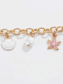 1pc Women's Starfish, Fish Tail, Seashell & Pearl Pendant Ocean Beach Style Fashion Short Necklace