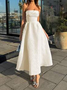 Floreya Elegant Romantic Date French Style Strapless Dress, High-Quality Waist Cinching Casual Slim-Fit Midi Dress, Suitable For Wedding Season