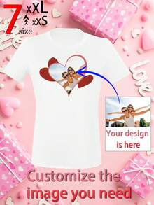 Customized T-Shirts, Women'S T-Shirts With High-Definition Avatars, Personalized Customization Loving Style T-Shirts, New Heat Transfer Printing Technology, High-Definition Images, Comfortable, High Elasticity, The Best Gift For Girlfriends/Wives,1pc - White - View 1