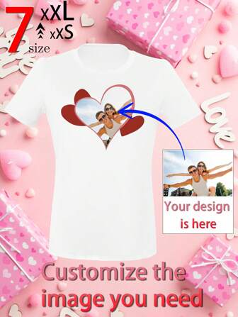 Customized T-Shirts, Women'S T-Shirts With High-Definition Avatars, Personalized Customization Loving Style T-Shirts, New Heat Transfer Printing Technology, High-Definition Images, Comfortable, High Elasticity, The Best Gift For Girlfriends/Wives,1pc