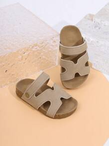 1 Paio di Sandali casual in stile moda per bambini, con suola morbida, color kaki, scarpe da spiaggia estive unisex per bambine e bambini, con suola morbida, slip-on, punta aperta