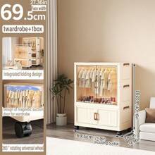 Foldable Transparent 2-Door Children Wardrobe With Drawers, Storage Cabinet Organizer Rack, No Assembly Required