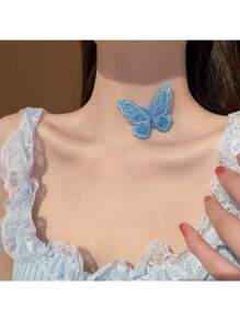 Andkiss 1pc Sweet Style Embroidered Butterfly Necklace