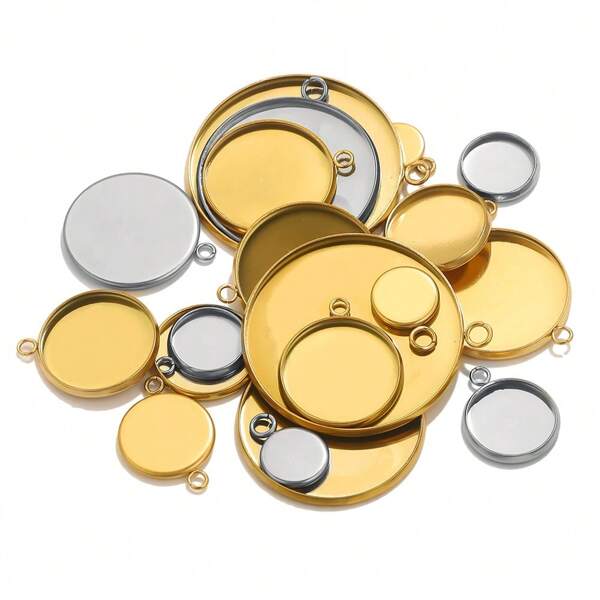 10pcs Stainless Steel 6-30mm Round Bottom Bracket Pendant Can Be Set With Gemstones DIY Necklace Bracelet Jewelry Accessories Making