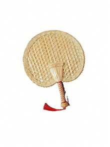 1件手工草编驱蚊风扇，轻巧，适合夏季