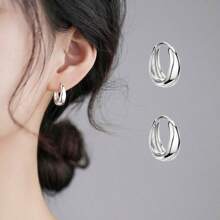 1 Pair Fashion Curved Silver Geometric Earrings, Suitable For Women's Daily Wear