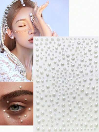 1-5pcs Self Adhesive Face Jewels, Round Pearl Sticker,Face Pearls,Festival Party Make Up, Hair Stickers, Pearl Eye And Face Decoration Stickers, DIY For Music Festival, Y2K Makeup, Carnival, Party.