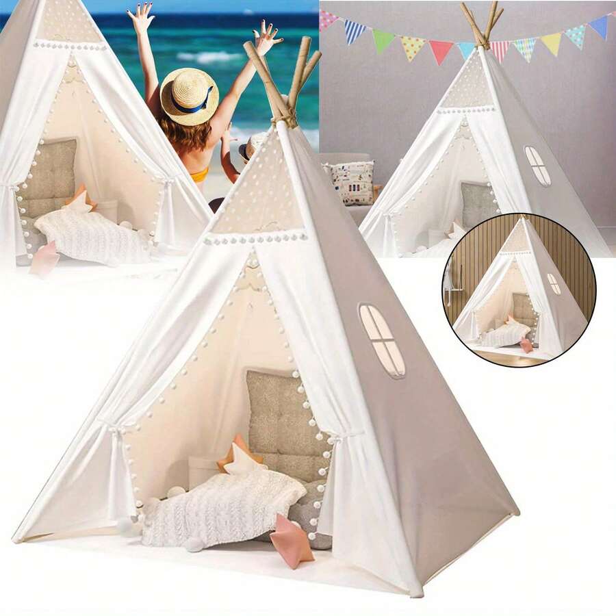 1pc White Conical Tent With Padded Fun Indoor Tent, Foldable Tent Canvas For Indoor Outdoor Use - White - View 1
