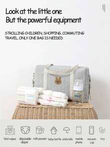 1 件华夫格纹理妈咪包婴儿车挂袋大容量多功能尿布包户外使用