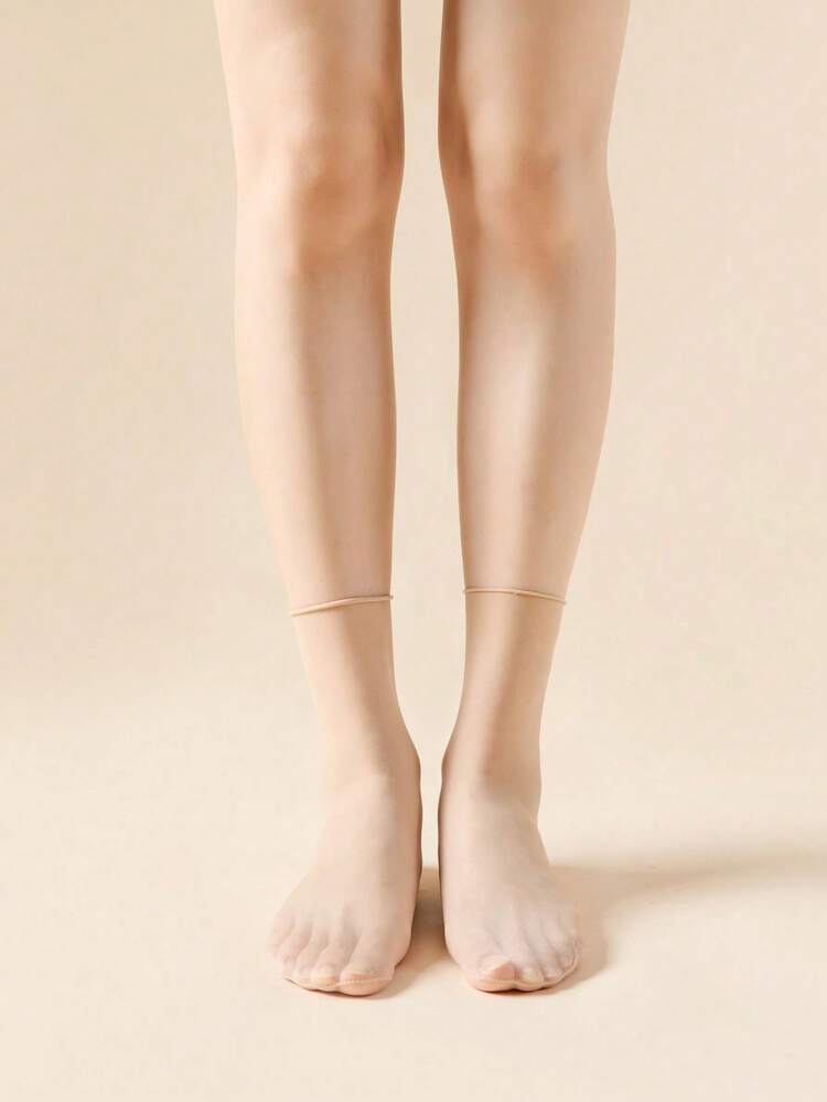3 双女式露趾透明长筒袜，轻便休闲短款短袜，黑色和杏色 - 彩色 - 查看 4