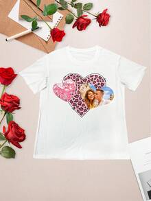 Customized T-Shirts, Women'S T-Shirts With High-Definition Avatars, Personalized Customization Loving Style T-Shirts, New Heat Transfer Printing Technology, High-Definition Images, Comfortable, High Elasticity, The Best Gift For Girlfriends/Wives,1pc - White - View 2
