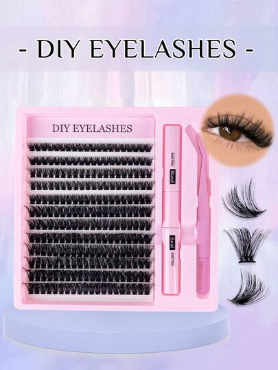 240 件单根睫毛簇高容量 80D D 卷曲 8-16 毫米 DIY 睫毛簇自然外观、超浓密、纤细、超柔软、超轻可重复使用单根分段假睫毛睫毛延长套件带化妆工具粘合和密封、睫毛镊子和睫毛刷，适合在家自用或外出时用于日常生活、婚礼、约会、派对、音乐节和万圣节