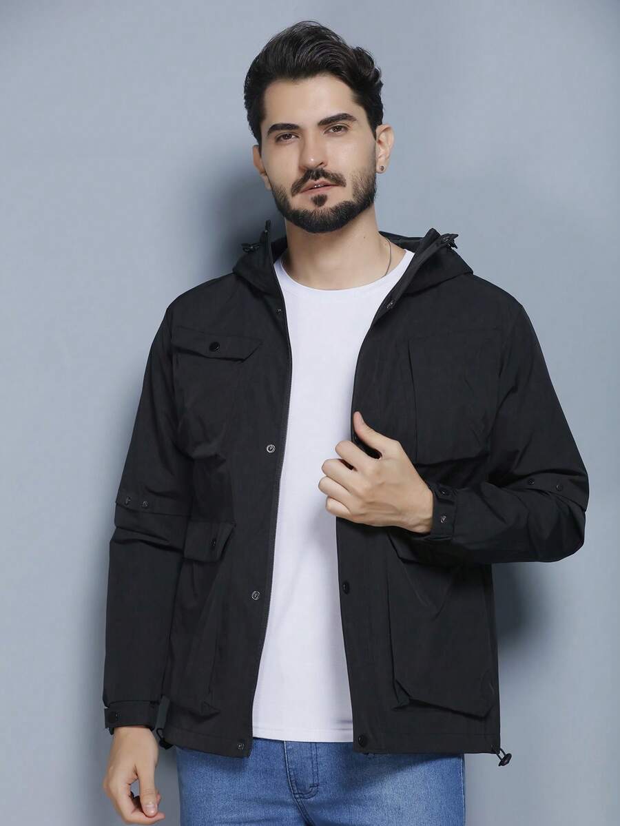 Autumn And Winter Fashion Outdoor Waterproof Jacket With Multiple Pockets - 黑色 - 查看 1