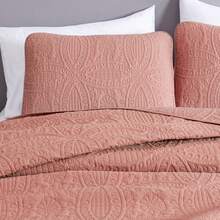 Austin Oversized Bedspread Set 3-Piece Ultrasonic Quilted Soft Lightweight Microfiber Coverlet For All Season - 鮭魚 - 查看 3