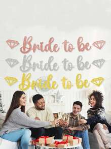 1pc Bride-To-Be Diamond Streamer Flag, Glitter Letter Backdrop Banner For Bridal Shower Party