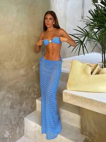 3 Pezzi Bikini Donna Sexy con Stampa a Pois del Marchio Polovedo, Stampa Floreale Casuale, Non Posizionata