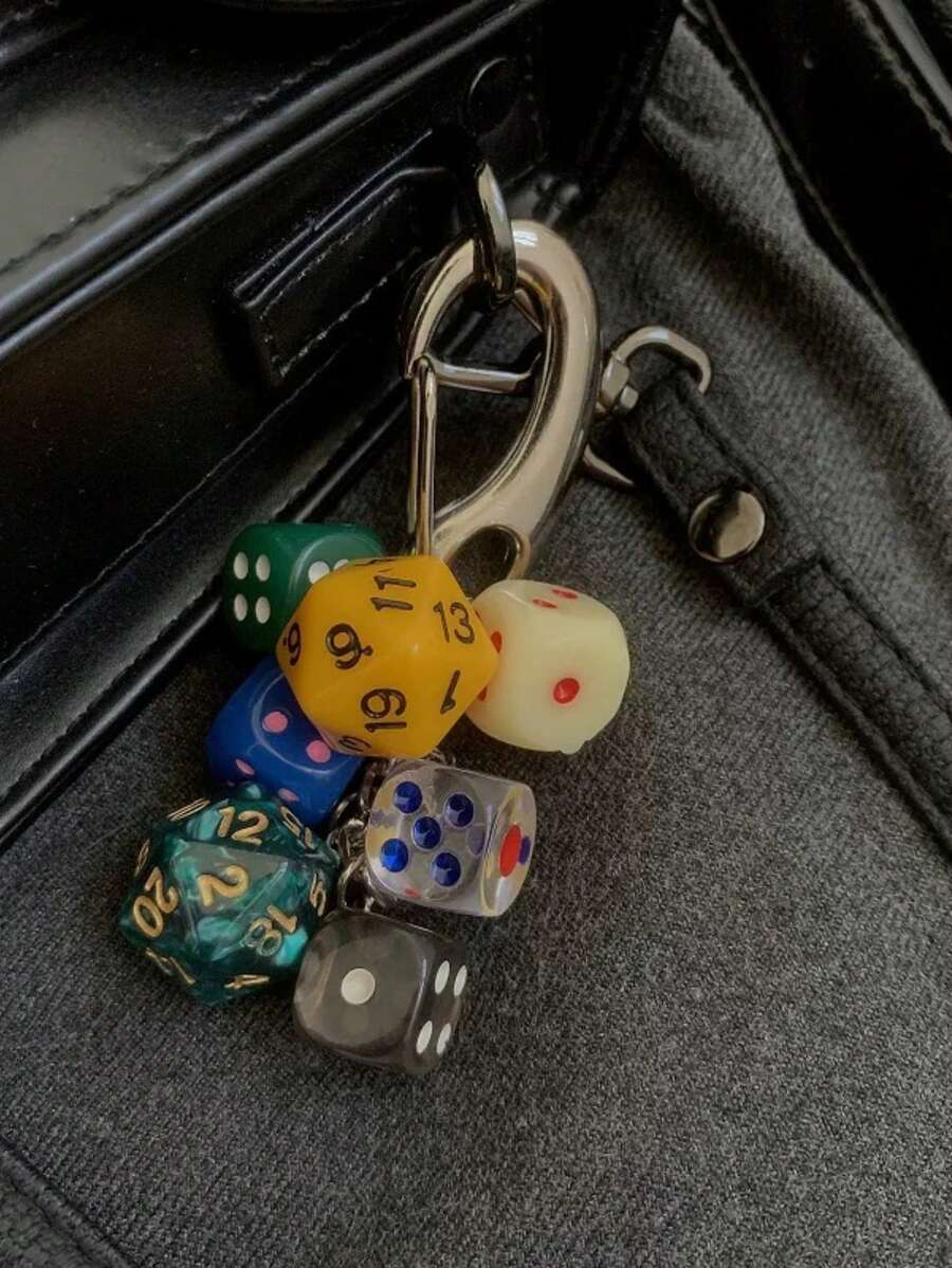 1 Pc Vintage-Look Lucky Dice String Pendant Keychain, Suitable For Daily Wear Or Gift - Multicolor - View 1