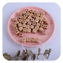 30 件 12 毫米天然木方形山毛榉字母珠，DIY 装饰珠，用于制作杯垫、手链、钥匙扣，是手工艺爱好者的理想选择 - 原木色 - 查看 3