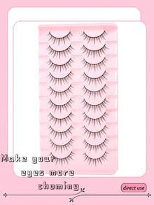 10 Pairs Cartoon Style False Eyelashes, Natural Makeup Effect, Anime Cosplay False Lashes, Transparent Stem, Natural Cartoon False Eyelashes, Korean/Japanese Cosplay False Lashes, Strip False Eyelashes