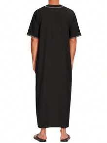 Arabic Men's V-Neck Short Sleeve Robe Tunic