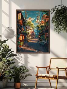 1幅装饰艺术品，经典现代东京茶馆墙画，帆布风景水墨画，无框动漫城市街景咖啡馆场景油画，适合室内/室外家居办公室装饰 - 彩色 - 查看 13