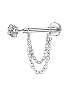 1pc Flat Back Stud Earrings Push In Cartilage Studs Earrings Chain Earrings For Women Stainless Steel Tragus Earrings Hypoallergenic Threadless Earrings Studs Piercing Jewelry