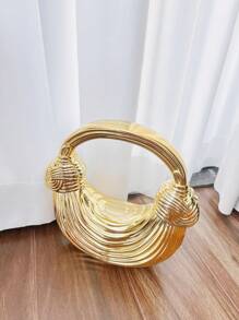 1pc Gold Plastic Acrylic Clutch Handbag, Large Capacity Chain Strap Fashion Bag, Suitable For Attending Evening Galas And Parties