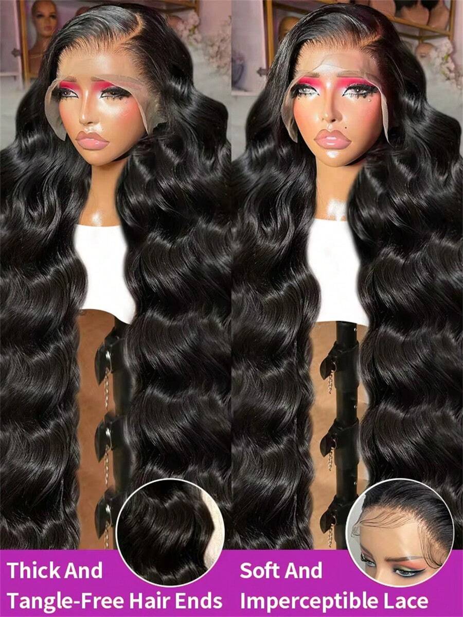 30 Inch Body Wave Lace Front Wigs Human Hair 200% Density, 13x6 HD Transparent Lace Frontal Wigs Human Hair Glueless Brazilian Virgin Wig For Women Pre Plucked Bleached Knots With Baby Hair - Natural Black - 查看 1