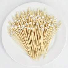 20/50/100pcs Picks, 4.7 Inch Appetizer Toothpicks, White/Pink/Golden Pearl Bamboo Skewers For Appetizers, Fruits, Cupcakes, Charcuterie, Drinks Garnish Christmas Holiday Birthday Party Decorations Supplies, Toothpicks, Food Picks, For Wedding Birthday Buffet Party Food Decorations