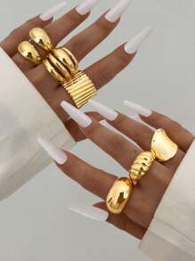 8/5/3pcs Set Oversized, Textured, Asymmetrical-Shaped, Multi-Layer, Hollow Design, Metallic Chunky Rings, Exaggerated, Sexy, Fashion, Simple, Elegant, Retro Design, Holiday, Party, Date, Gift, Daily Wear