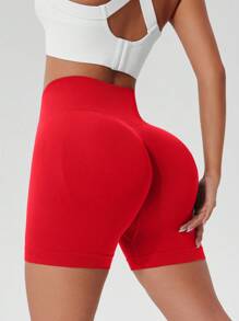 1pc Women Solid Color Yoga Compression Shorts, Outdoor Sports Shorts