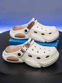 Men's Solid Color Hollow Out Casual Sandals, Versatile Beach / Slide Slippers, Summer Fashion Essential - Rice Dumplings - View 5