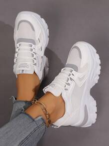 Women's Chunky Sneakers, Spring/Autumn New Waterproof Hidden Heel Casual Vulcanized Shoes, Slim Look Athletic Shoes